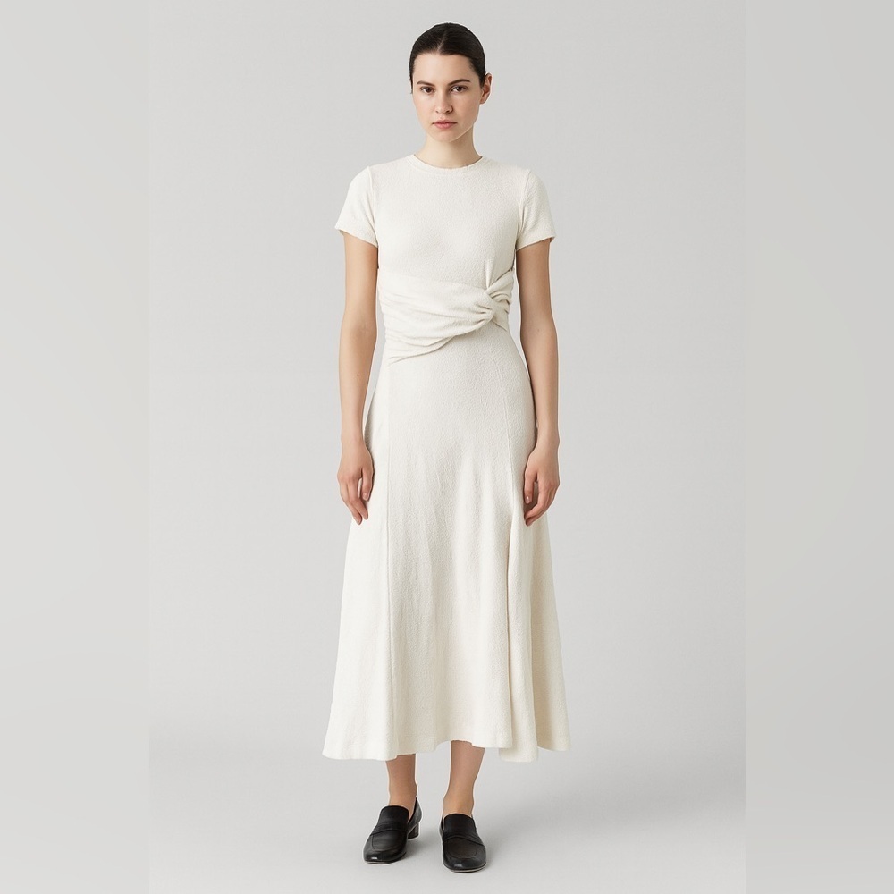 Tanya Taylor Ivory Knot Waist Midi Dress